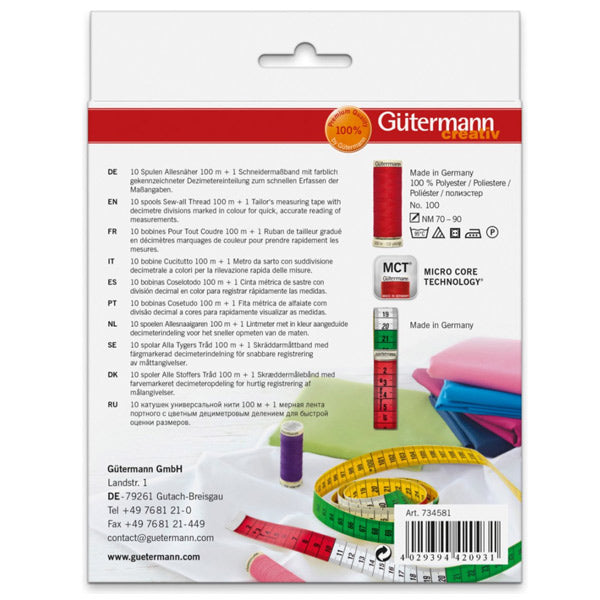10 Bobines de fils à coudre<br> Gütermann Creativ n°100<br> 100m x10